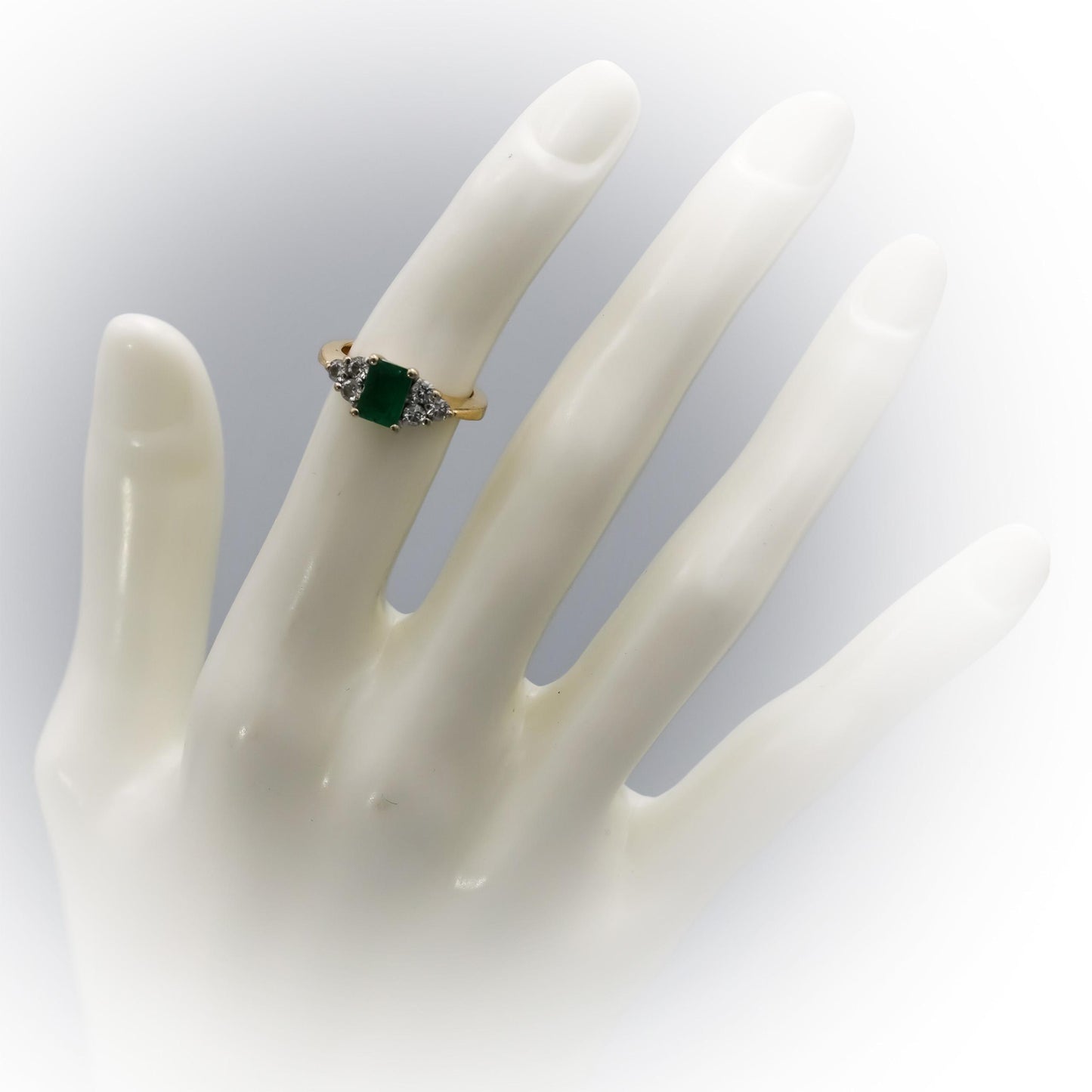 14k Yellow Gold Diamond and Emerald Cocktail Ring 1.08CT Size 4.5