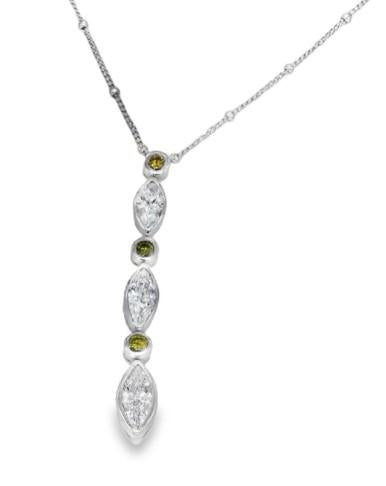 Vintage Platinum 1.65CT White & Fancy Intense Yellow diamond pendant necklace