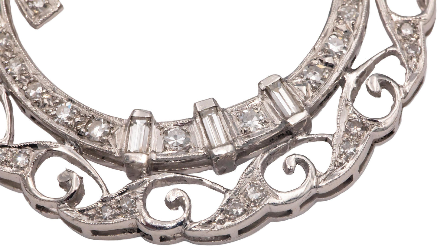 Platinum 1.0CT VS Diamond Floral Crescent Brooch Pin