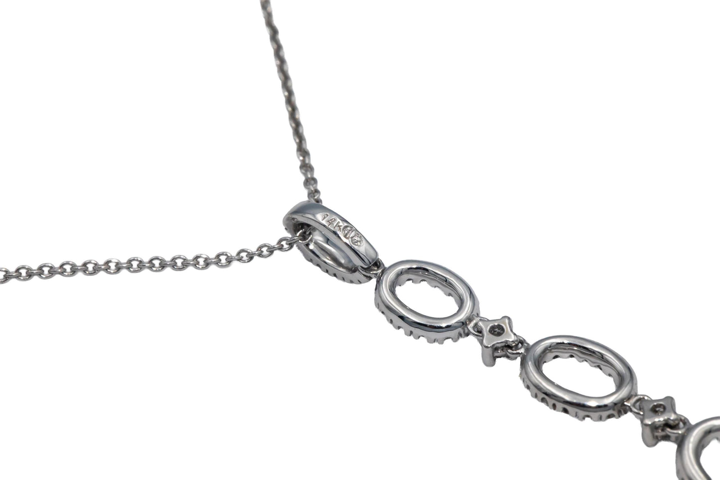 14k White Gold 0.28CT Round Cut Diamond Oval Dangle Pendant Chain Necklace