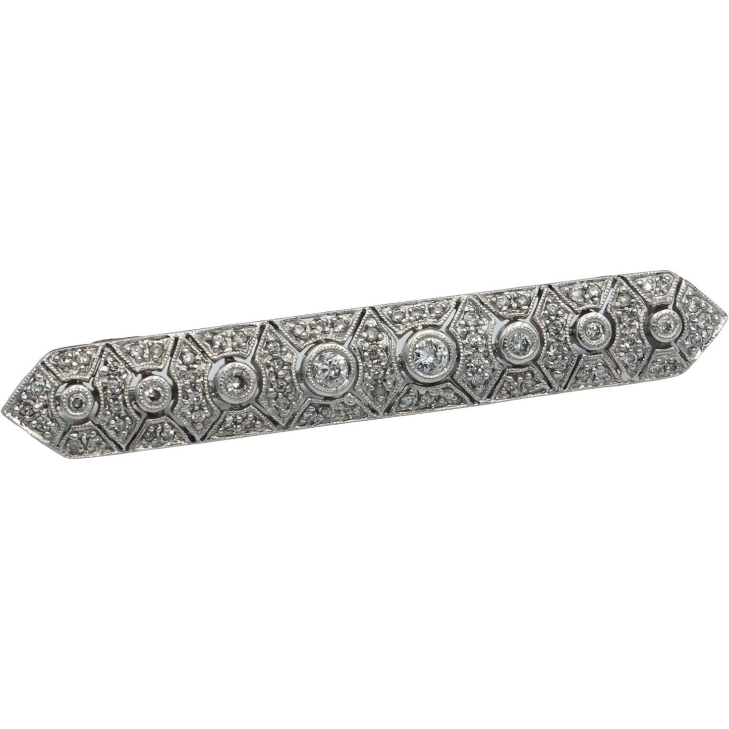 Vintage Antique 18k White Gold 0.95CT Diamond Bar Brooch Pin