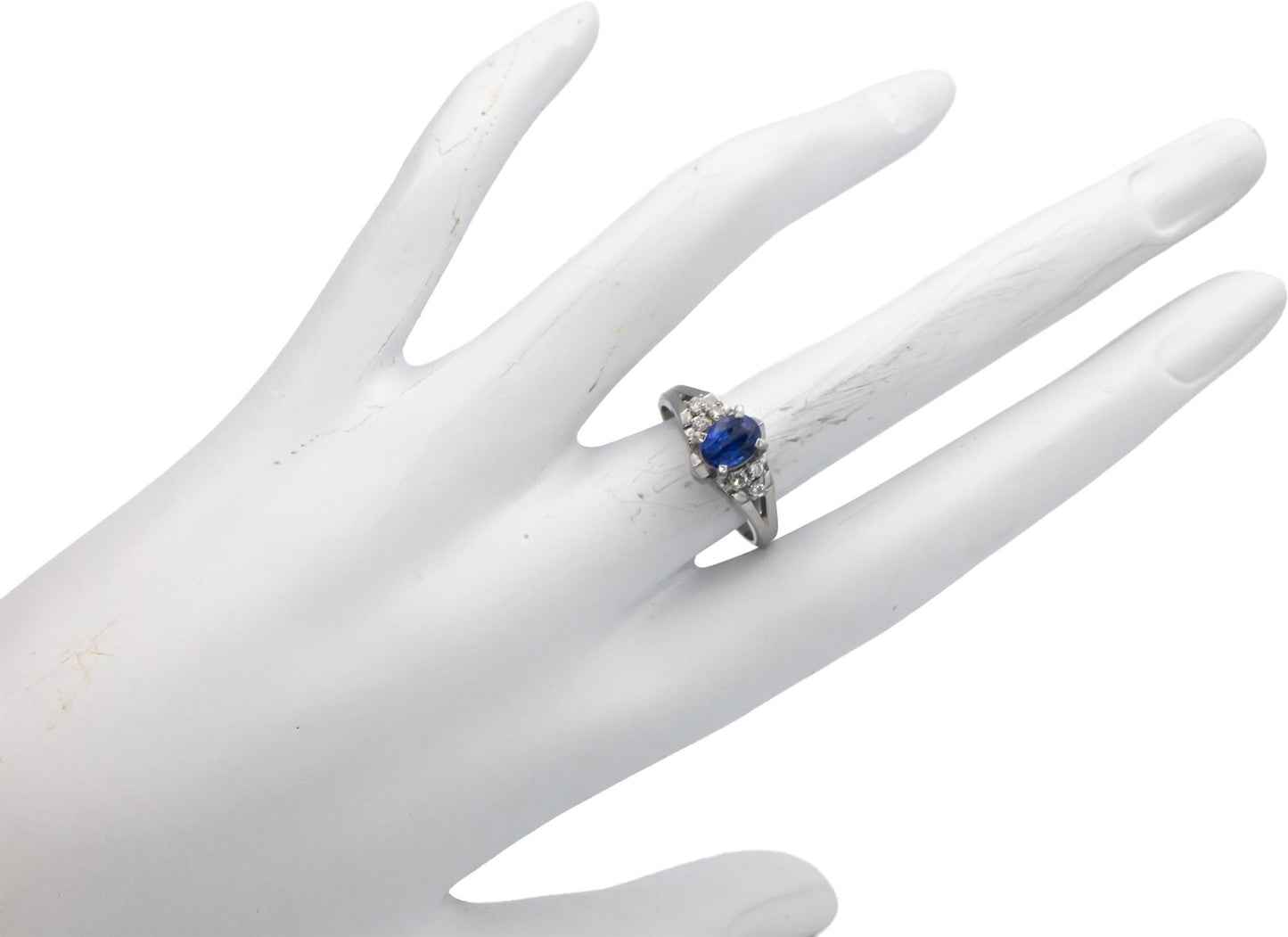 Platinum 1.11CT Diamond and Sapphire Ring Size 5.75 w/ Gallery Sides