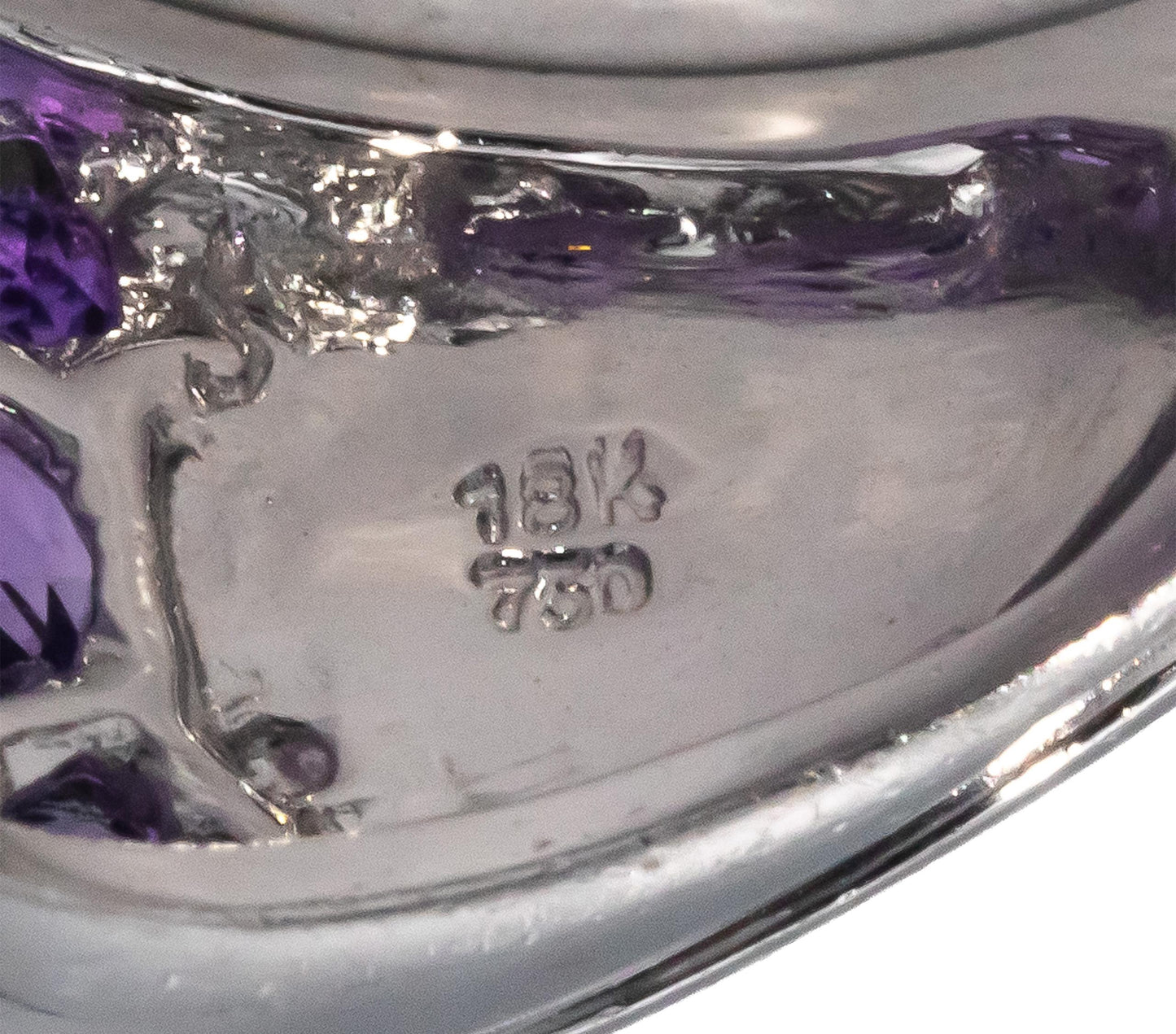 18k White Gold 3.60CT Diamond and Amethyst Wide Band Ring Size 6.25