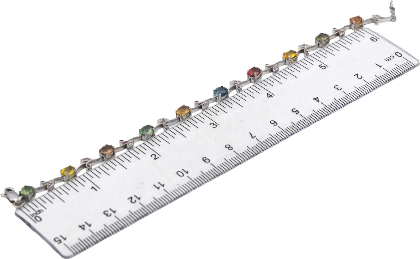 14k White Gold Diamond and Rainbow Sapphire Floral Link Bracelet 5.06CT