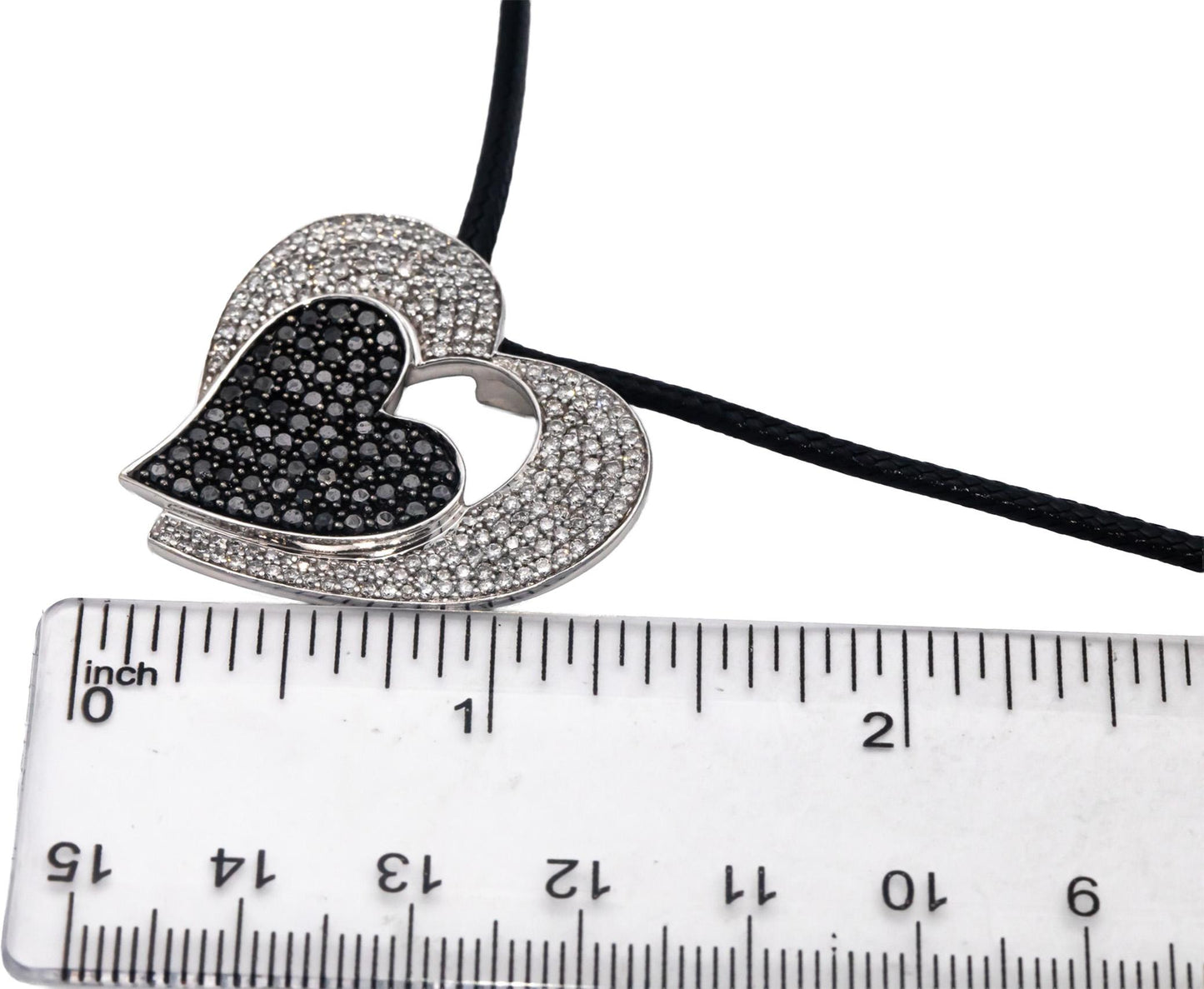 14k White Gold White and Black Diamond Cluster Heart Pendant Necklace 1.90CT