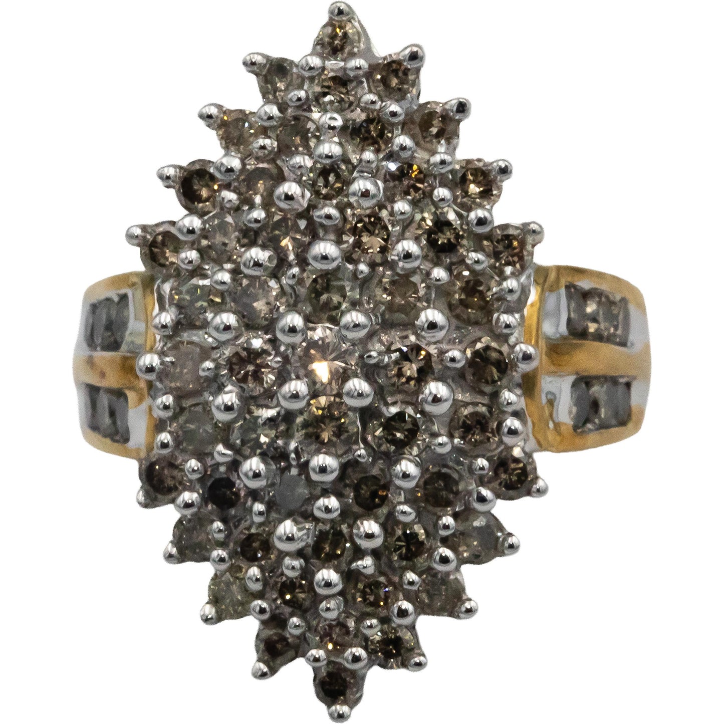 10k White and Yellow Gold 2.0CT Round Cut Diamond Cluster Cocktail Ring size 7