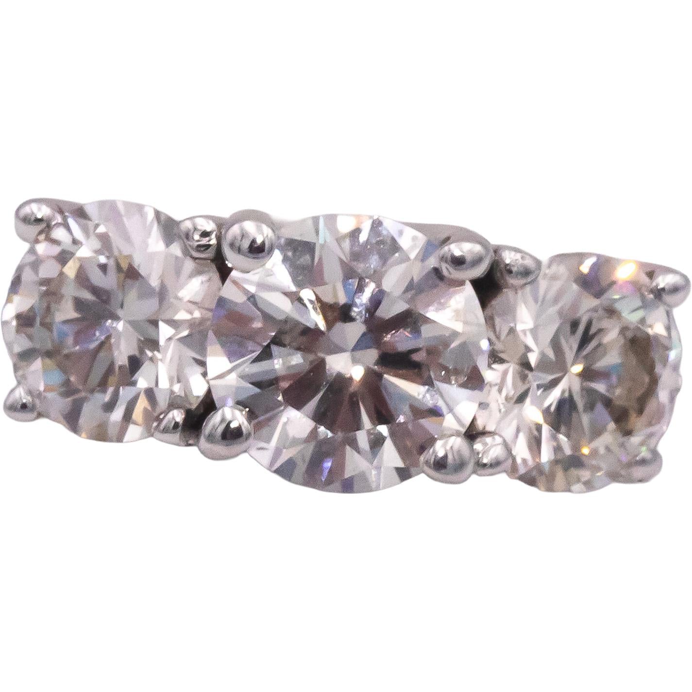 18k White Gold Round Cut Three-Stone Ring 2.16CT w/ 0.91CT Center Size 9