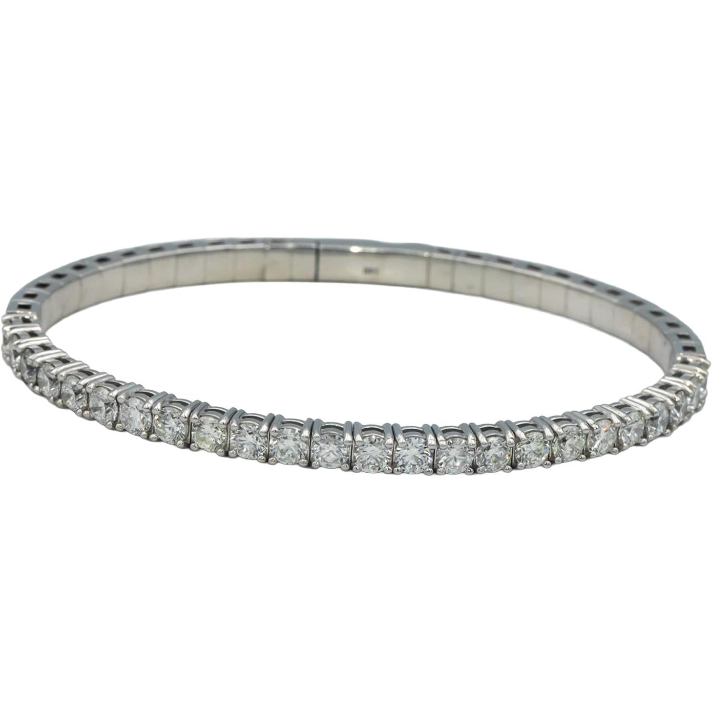 14k White Gold 5.05CT VS Round Cut Diamond Flexible Bangle Bracelet