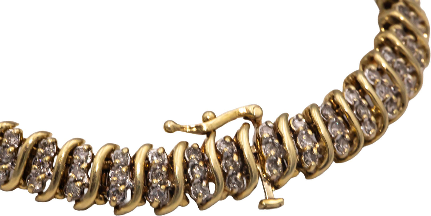 14k Yellow Gold 2.0CT Round Cut Diamond S-Link Chain Bracelet