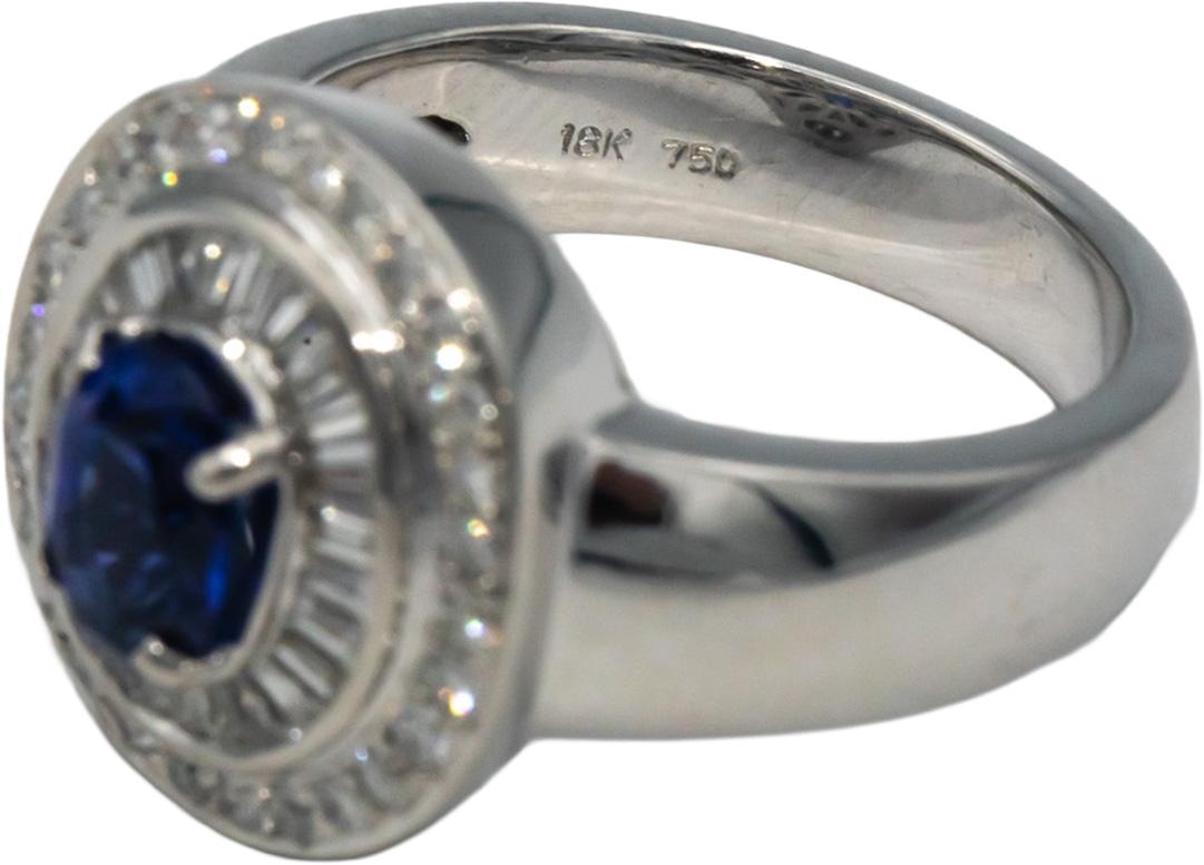18k White Gold 1.25CT Diamond and Blue Sapphire Halo Ring Size 6.5