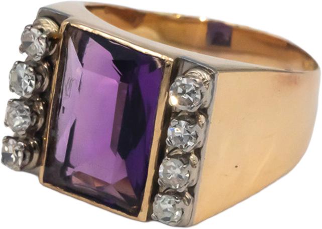 Vintage 14k Yellow Gold 3.25CT Diamond and Amethyst Ring Size 6.25
