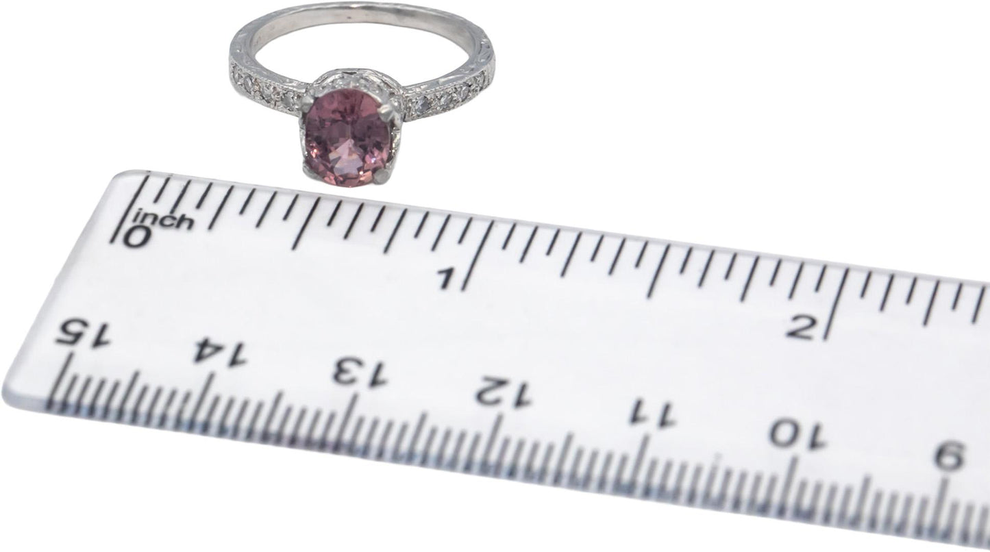 Antique Vintage Platinum 1.83CT Diamond and Pink Sapphire Ring Size 5.75
