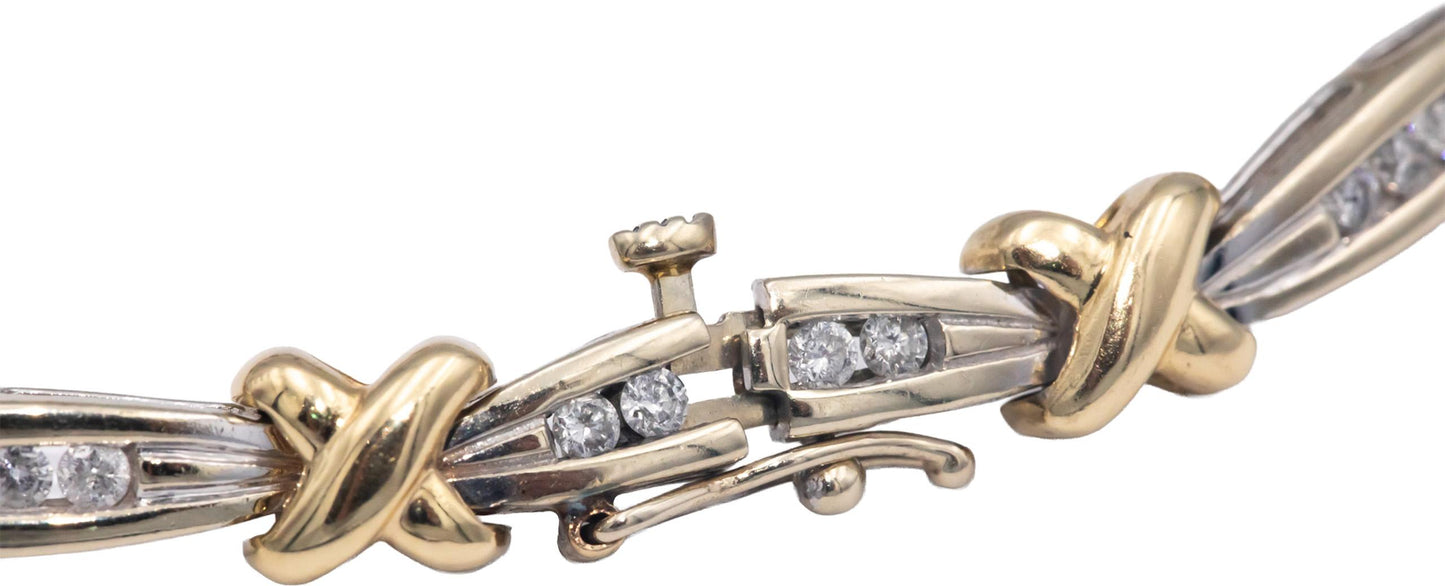 14k White & Yellow Gold 1.0CT Round Cut Diamond Fancy Link Bracelet