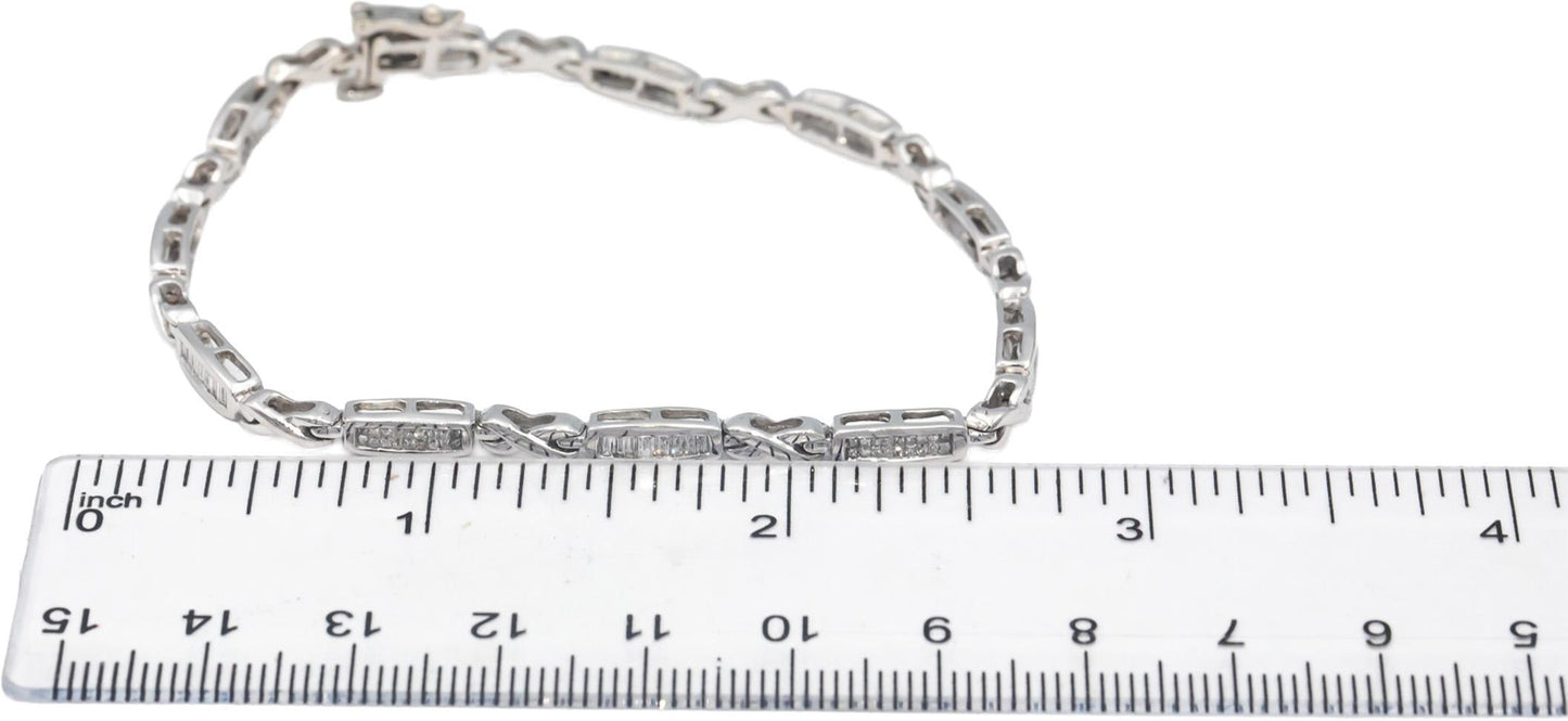 14k White Gold Baguette and Princess Cut Diamond Channel Set Bracelet 1.50CT