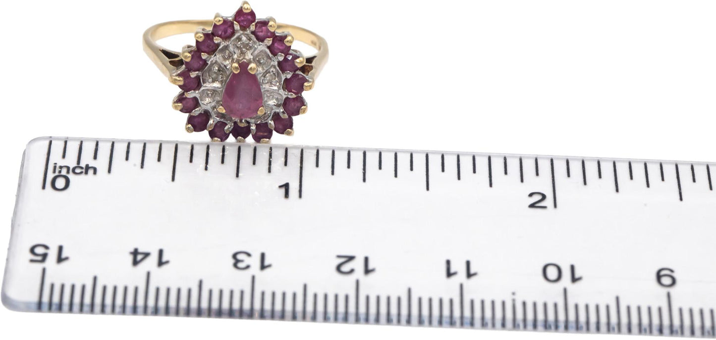 10k Yellow & White Gold Ruby and Diamond Cocktail Ring 0.75CT Size 7.5