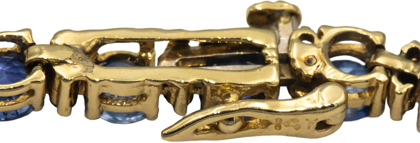 CGL Certified 14k Yellow Gold Diamond & Blue Sapphire Tennis Bracelet 8.90CT