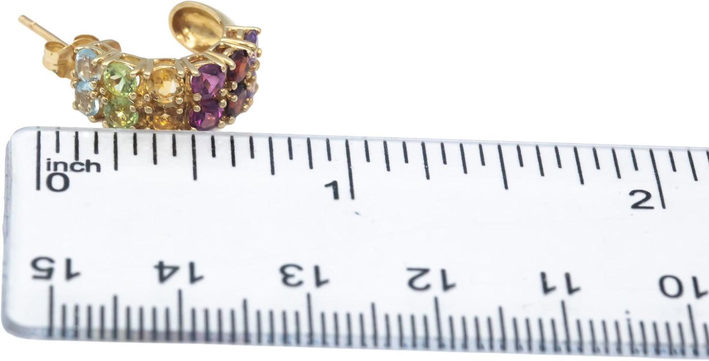 14k Yellow Gold Round Multi-Color Rainbow Sapphire Curved Stud Earrings 2.50CT