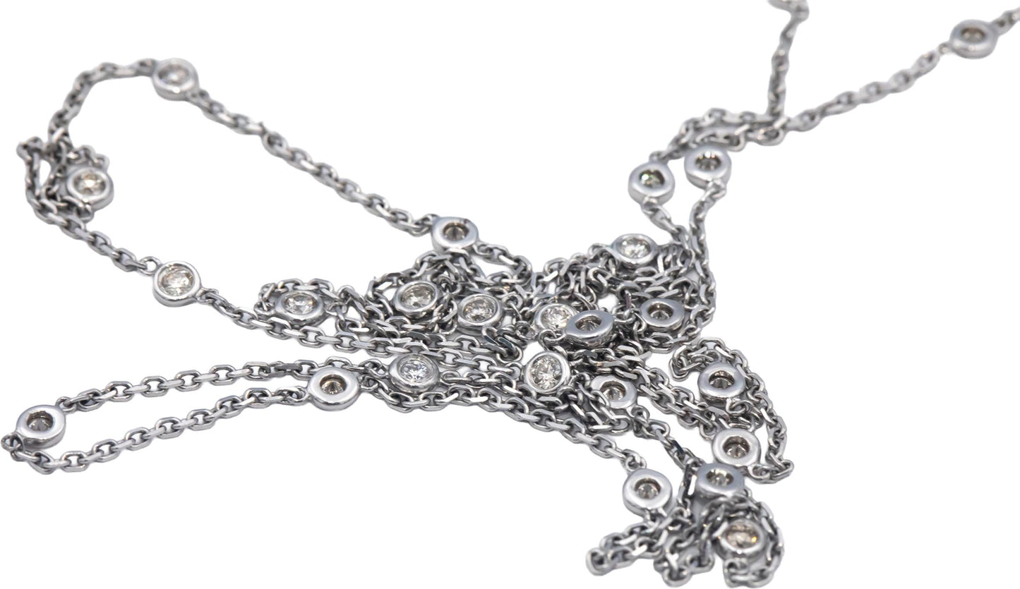 14k White Gold 0.75CT VS Round Cut Bezel Set Diamond By The Yard Necklace