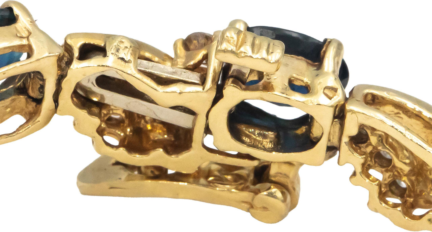 14k Yellow Gold Round Diamond and Oval Sapphire Fancy Link Bracelet 8.0CT