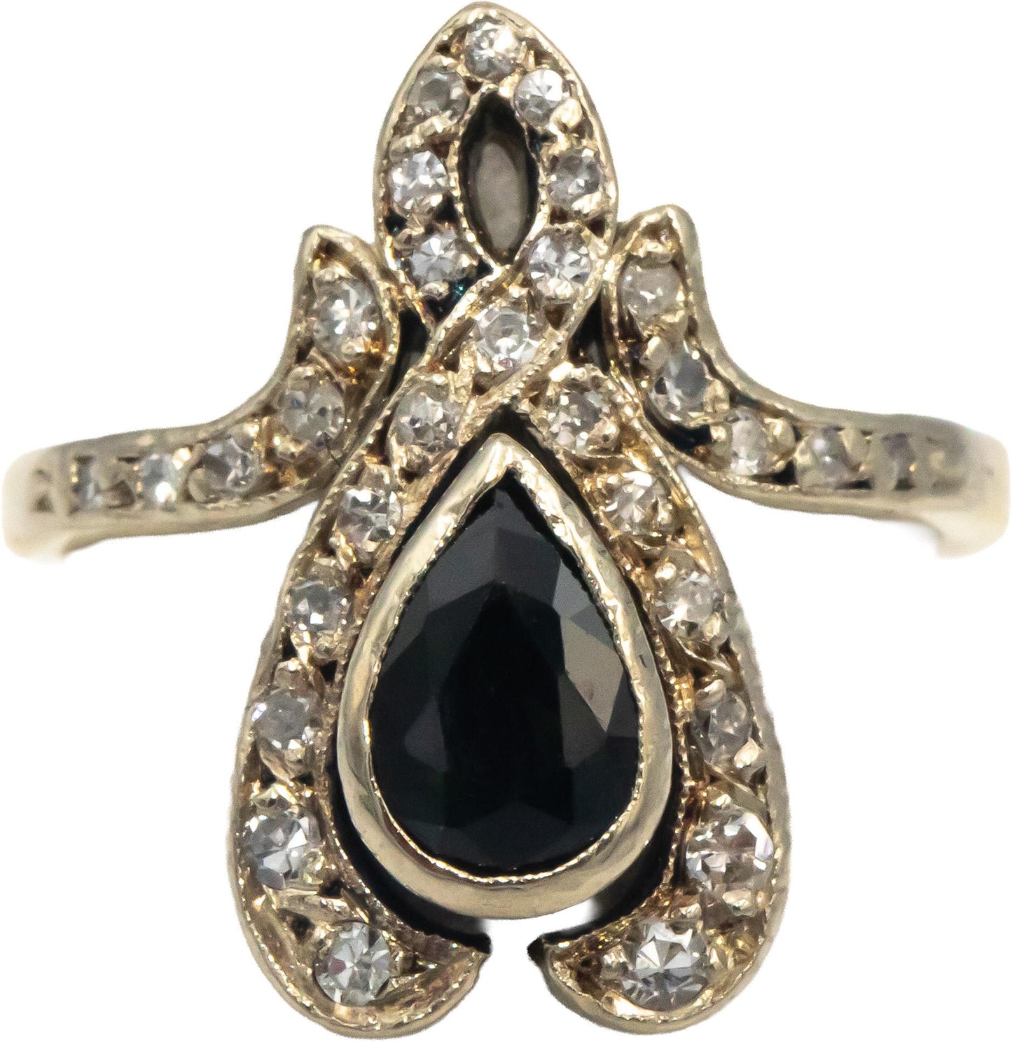 Vintage Antique Diamond & Green Sapphire 18k Yellow Gold Ring 0.95CT Size 4.75
