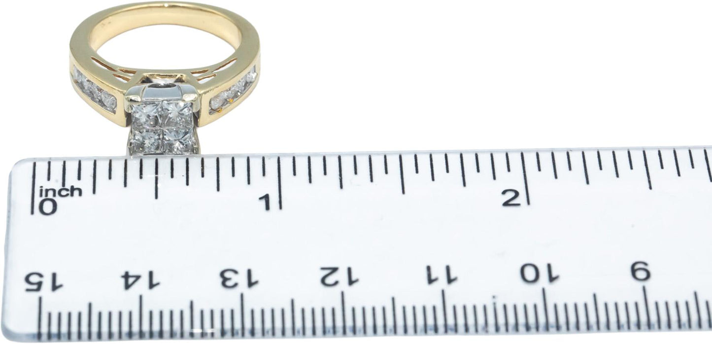 14k Yellow & White Gold Princess & Round Cut Diamond Ring 1.0CT Size 5.25