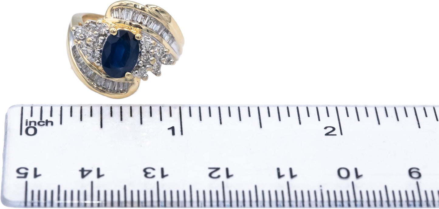 Diamond and Blue Sapphire 14k Yellow Gold Cocktail Ring 2.0CT Size 4