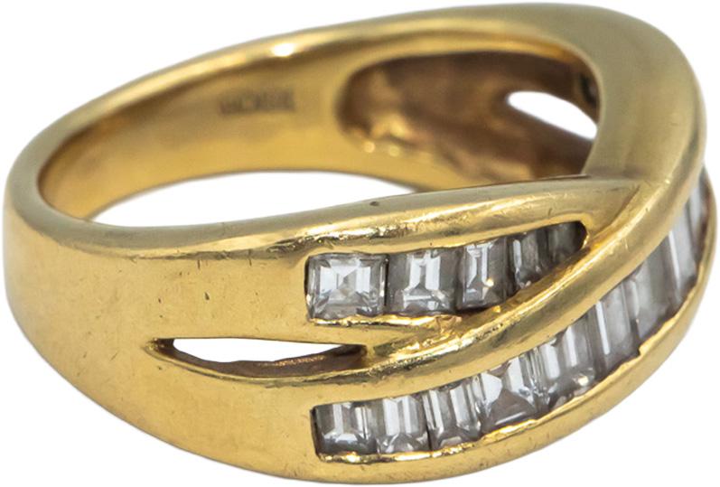 18k Gold Baguette VS Diamond Channel Set Crossover Band Ring 1.50CT Size 6.25