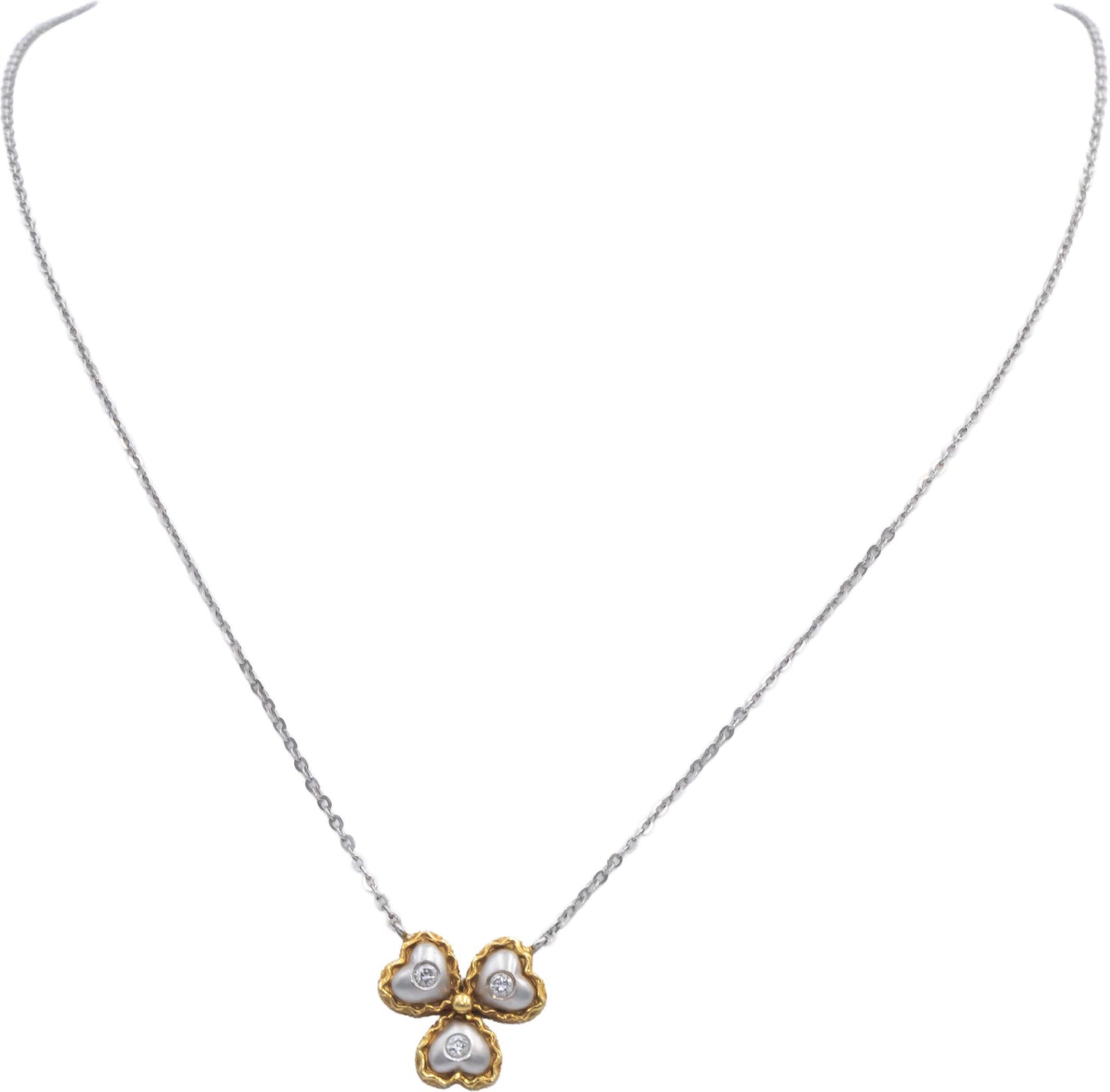18k White & Yellow Gold VS Round Cut Diamond Heart Themed Pendant Necklace .10CT