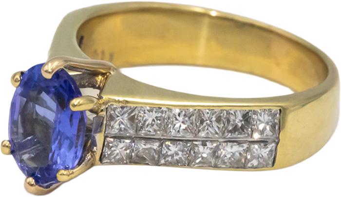 18k Yellow Gold Oval Tanzanite & Princess Diamond Cocktail Ring 2.40CT Size 6