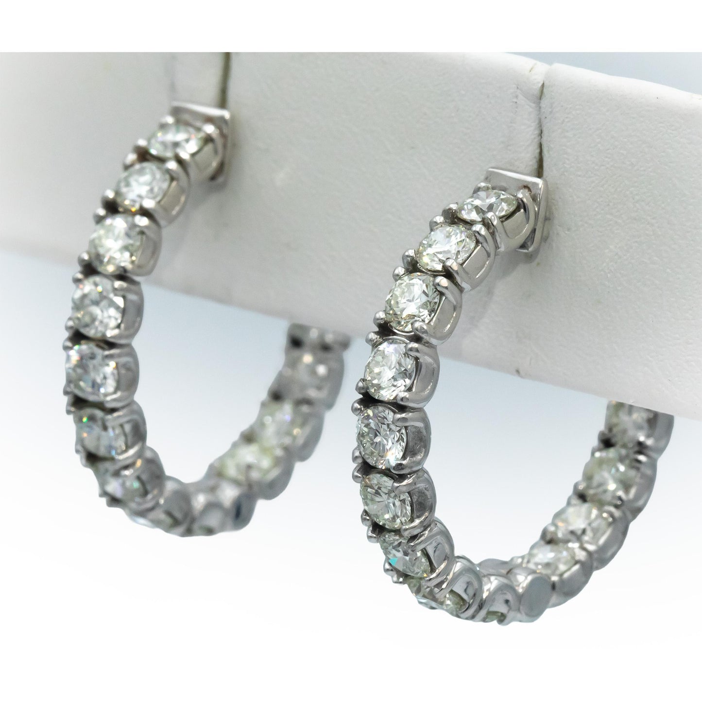 14k White Gold VS Round Diamond Inside Out Circle Hoop Earrings 5.41CT