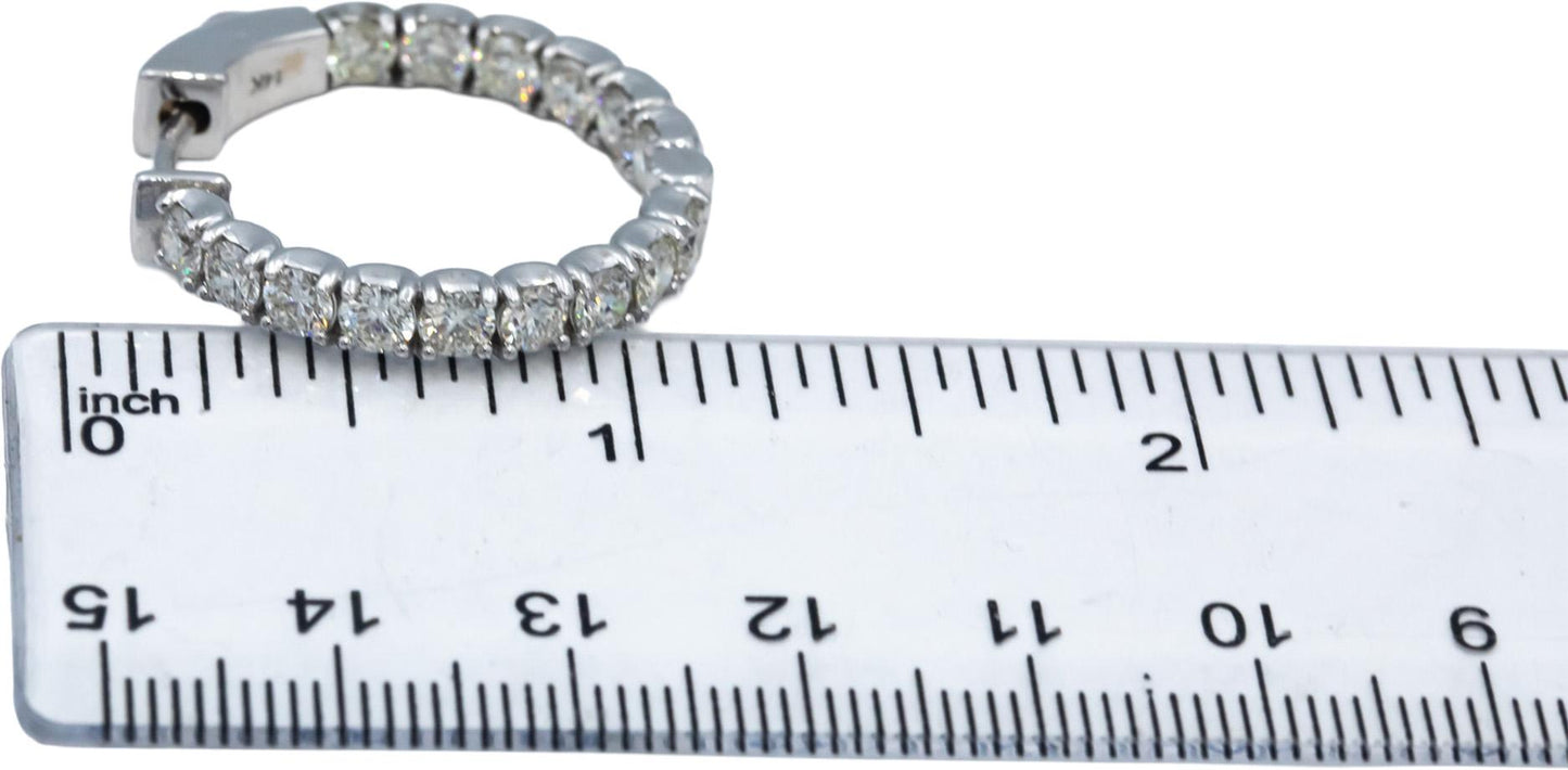 18k White Gold Round Diamond Inside Out Oval Hoop Earrings 10.58CT