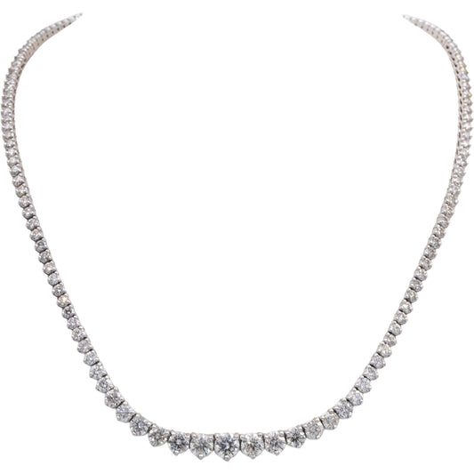 Round Diamond 14k White Gold Graduated Width Riviera Necklace 15.64CT
