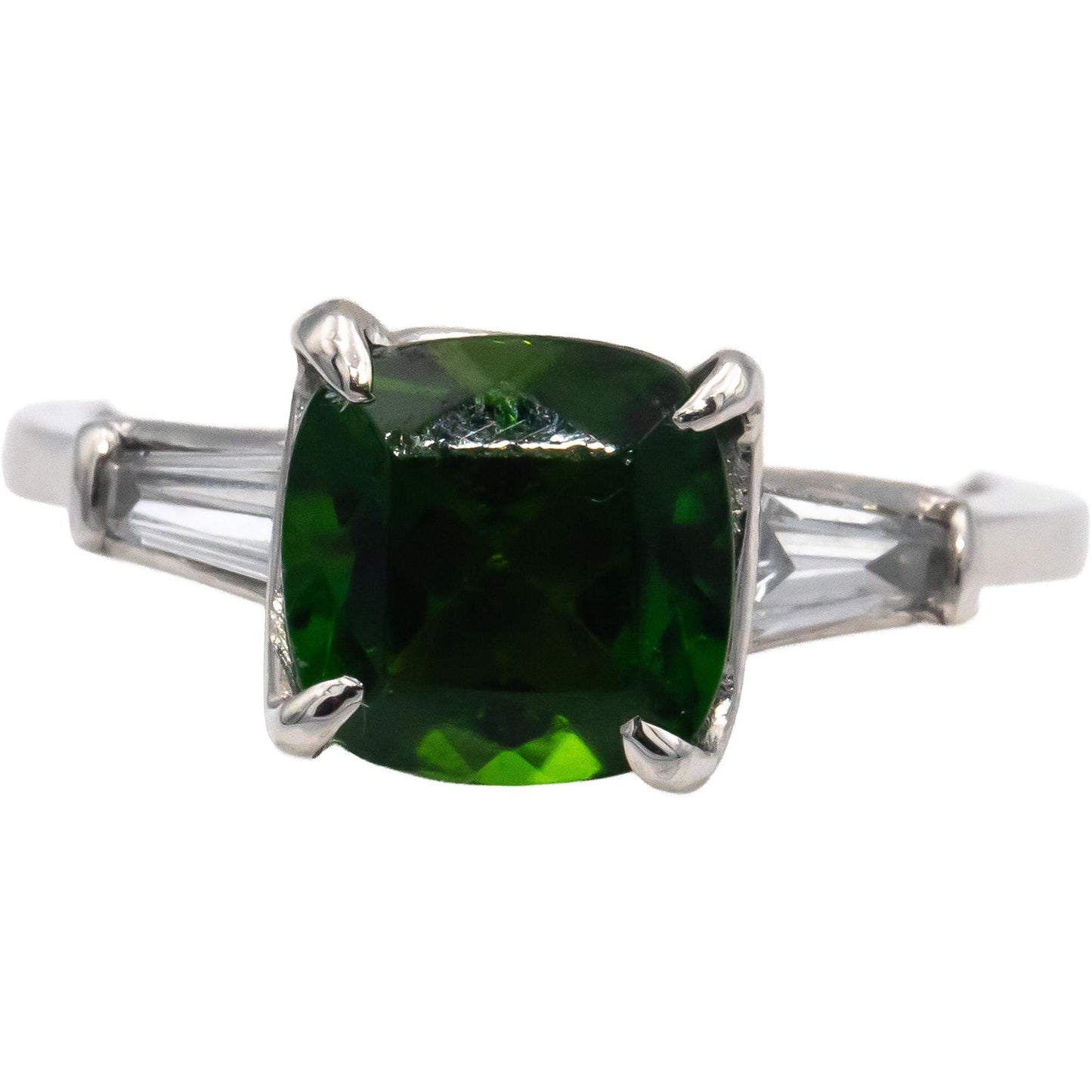 Platinum Cushion Tourmaline Baguette Diamond Cocktail Ring 2.65CT Size 5.5