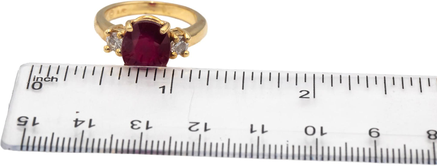 14k Yellow Gold Oval Ruby Round Diamond Cocktail Ring 4.93CTW Size 7