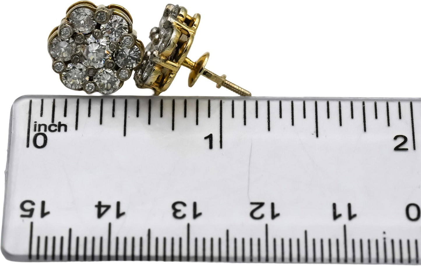 14k Yellow Gold Round Diamond Floral Cluster Screw Back Stud Earrings 3.75CT