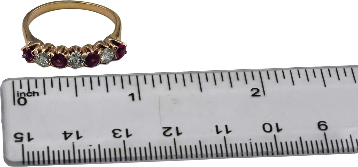 Vintage Antique 14k Rose Gold VS Diamond and Ruby Band Ring 1.0CT Size 8.5