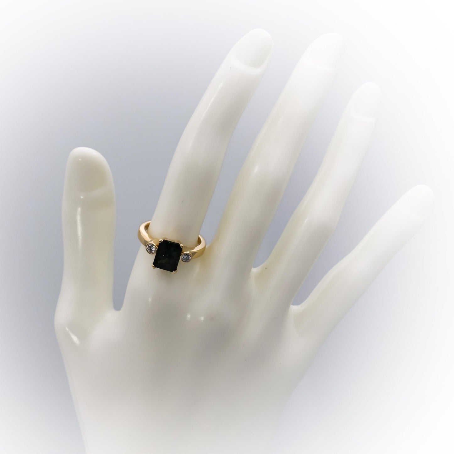 14k Yellow Gold Fancy Cut Green Tourmaline & VS Diamond Ring 2.20CT Size 6.5