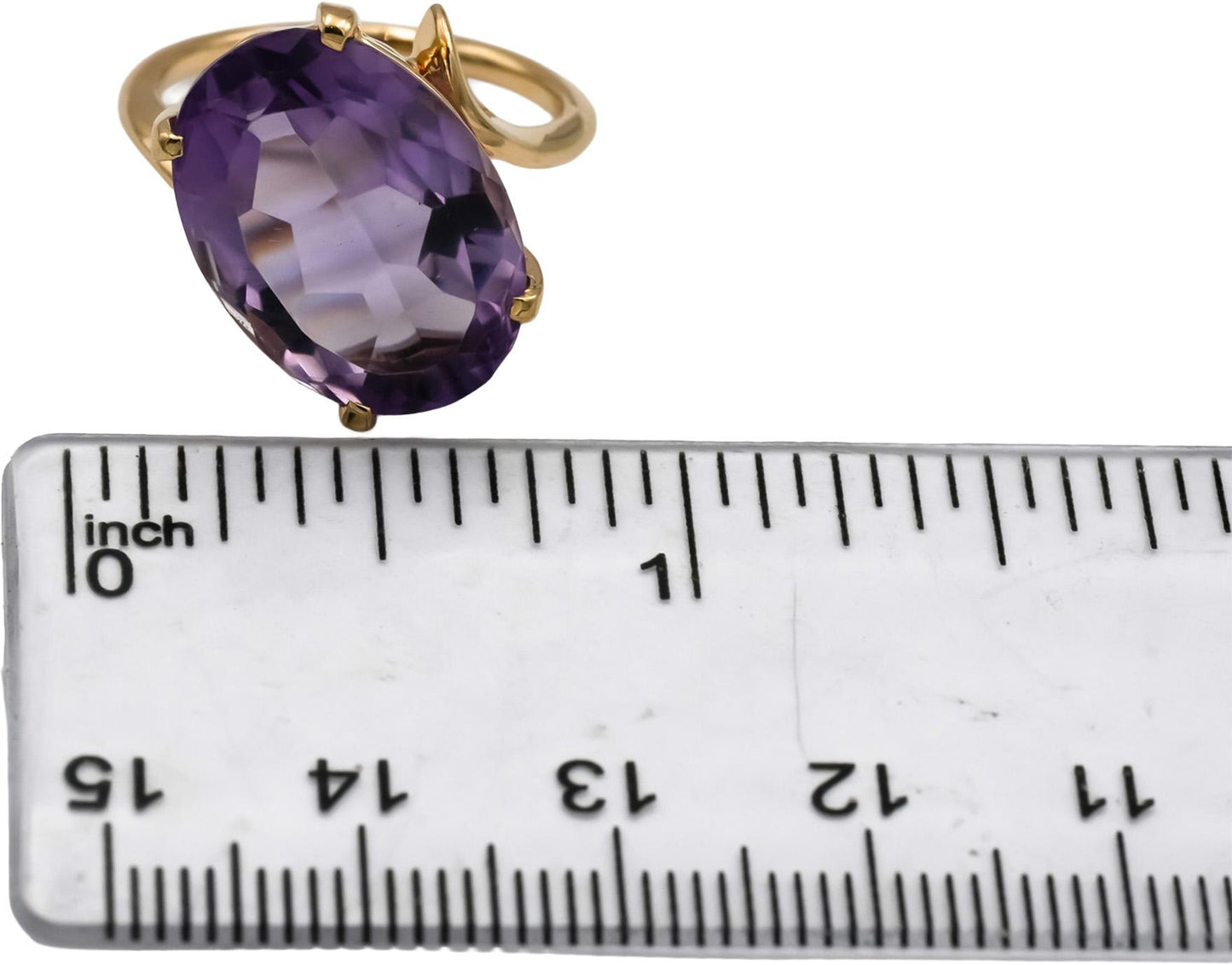 14k Yellow Gold Oval Cut Amethyst Solitaire Ring 15.0CT Size 5.75