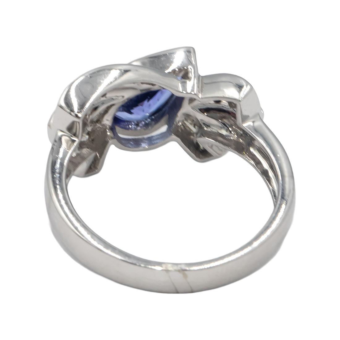 18k White Gold 1.40CT Diamond and Tanzanite Ribbon Ring Size 7