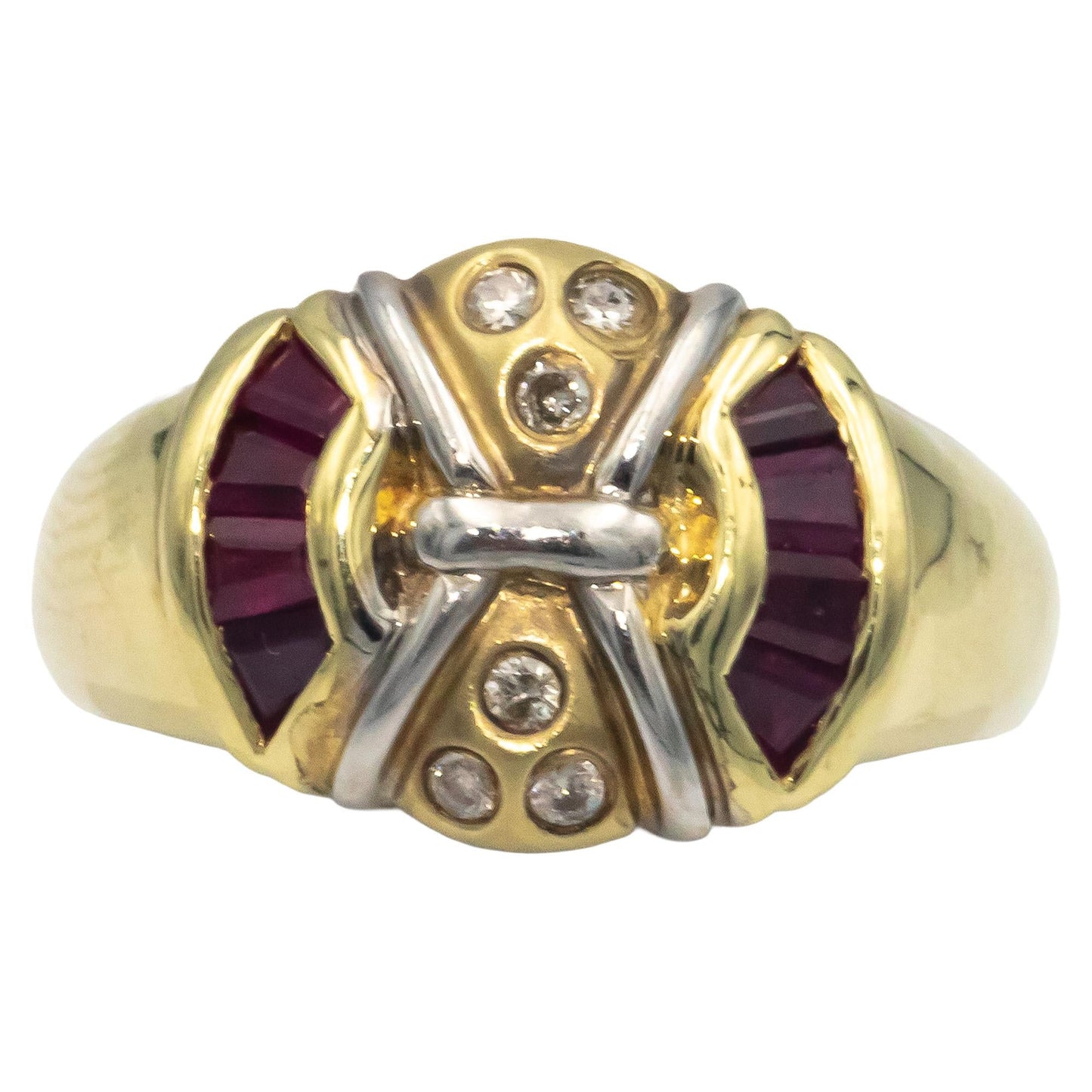 14k Yellow Gold 1.0CT Diamond and Ruby Cocktail Ring Size 7.5