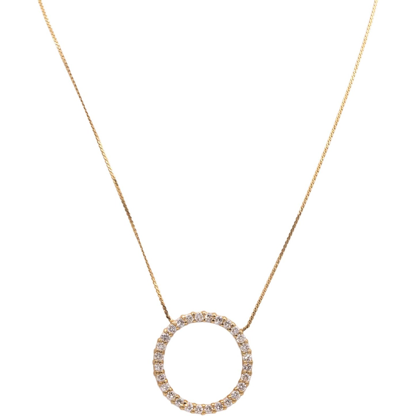 14k Yellow Gold 2.14CT VS Diamond Circle Fixed Pendant Necklace