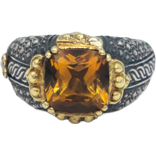 STAMBOLIAN 18k Gold & Sterling Silver 0.01CT Diamond and Citrine Ring Sz 6