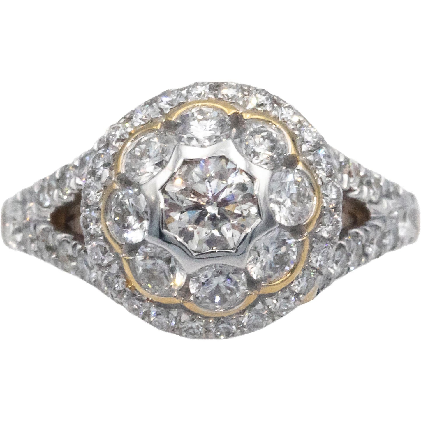 10k Yellow Gold 1.50CT Round Cut Diamond Halo Cluster Ring Size 6