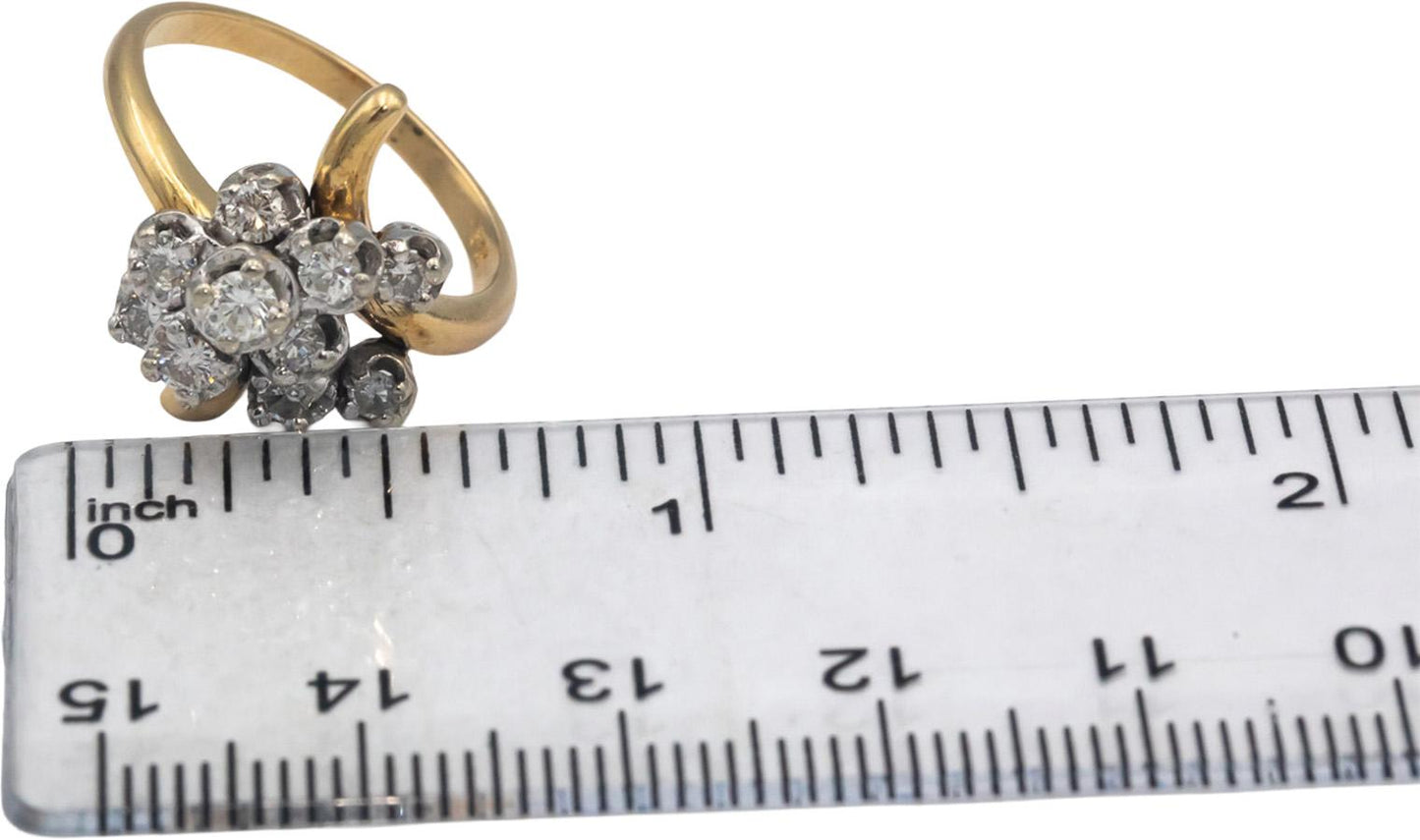 14k Yellow and White Gold Round Diamond Cluster Cocktail Ring 0.60CT Size 7.5