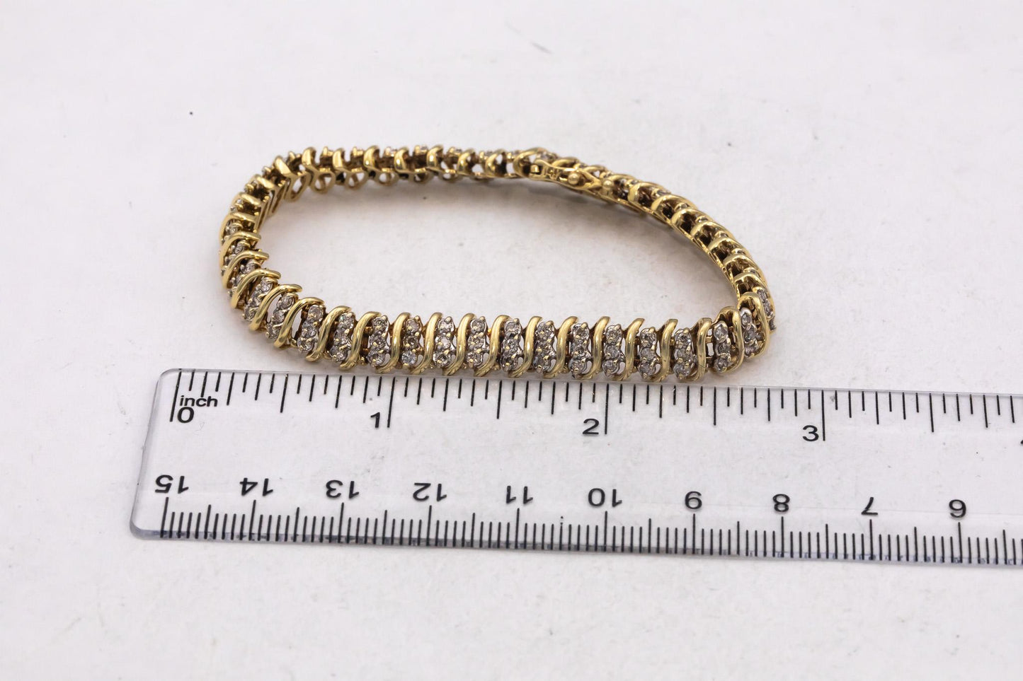 14k Yellow Gold 2.0CT Round Cut Diamond S-Link Chain Bracelet