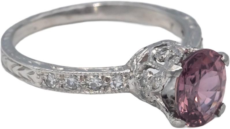 Antique Vintage Platinum 1.83CT Diamond and Pink Sapphire Ring Size 5.75