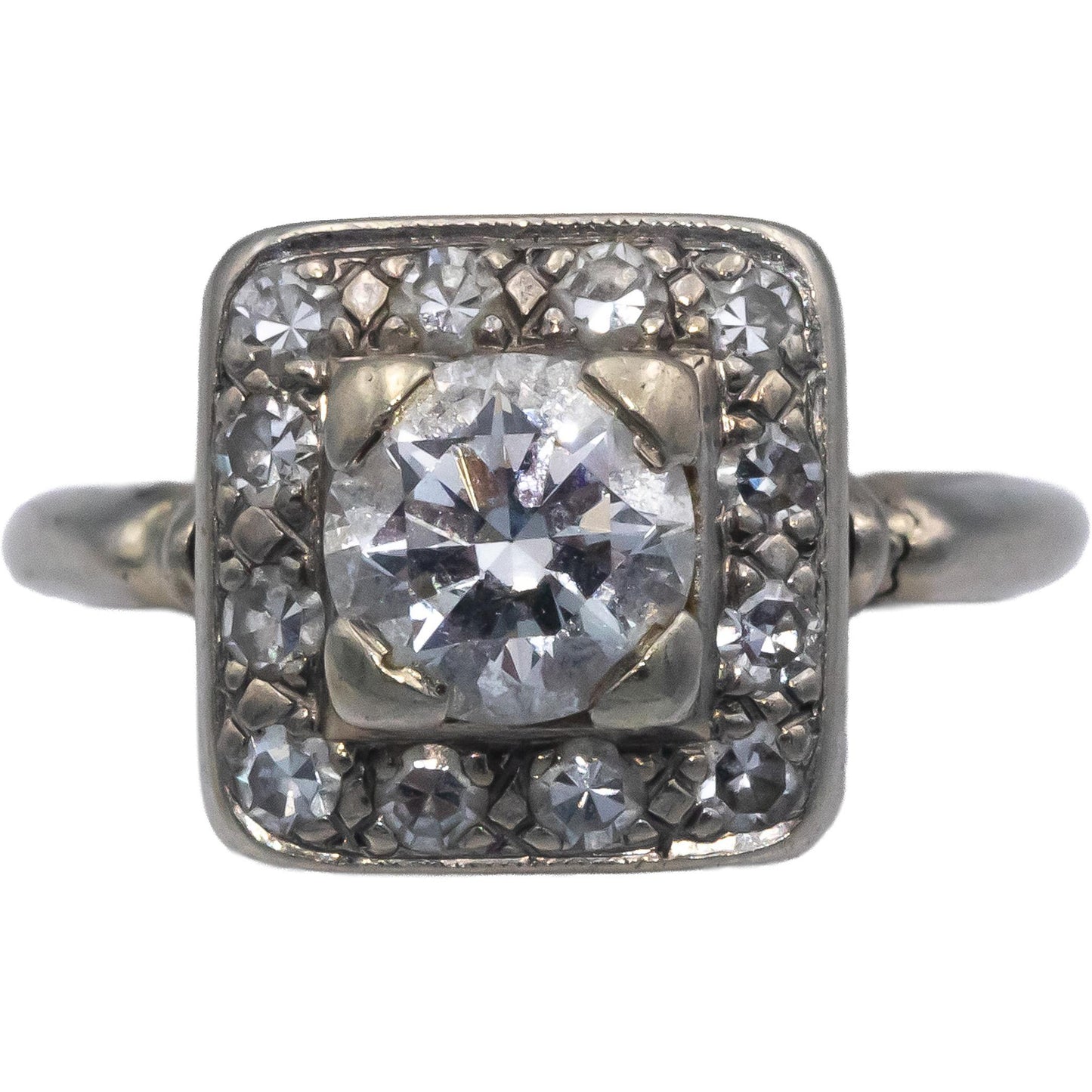 Antique Vintage 14k White Gold 0.80CT Diamond Ring Size 3.25 w/ .60CT Center