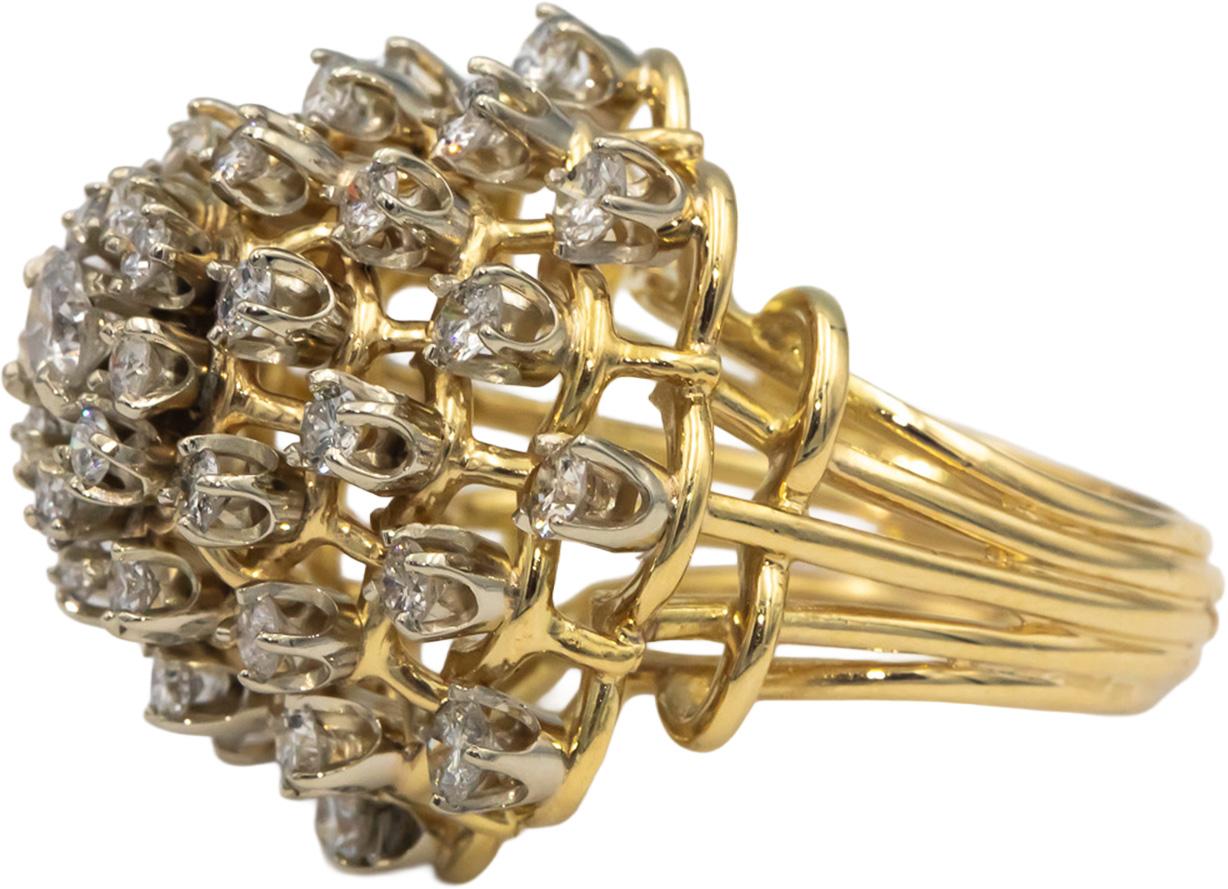 18k Yellow Gold Jewelry Round Diamond Cluster Dome Ring 2.20CT Size 5.25