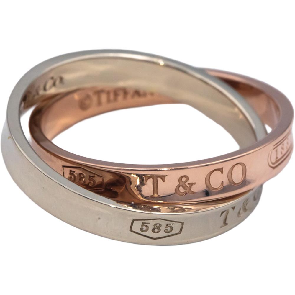 TIFFANY & CO. 14k White and Rose Gold Tiffany 1837 Interlocking Circles Ring