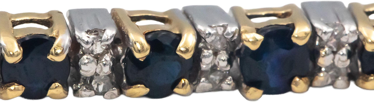 14k White & Yellow Gold 4.0CT Diamond and Sapphire Line Bracelet